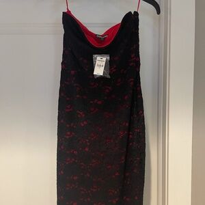 Express Black and Red Strapless Dress